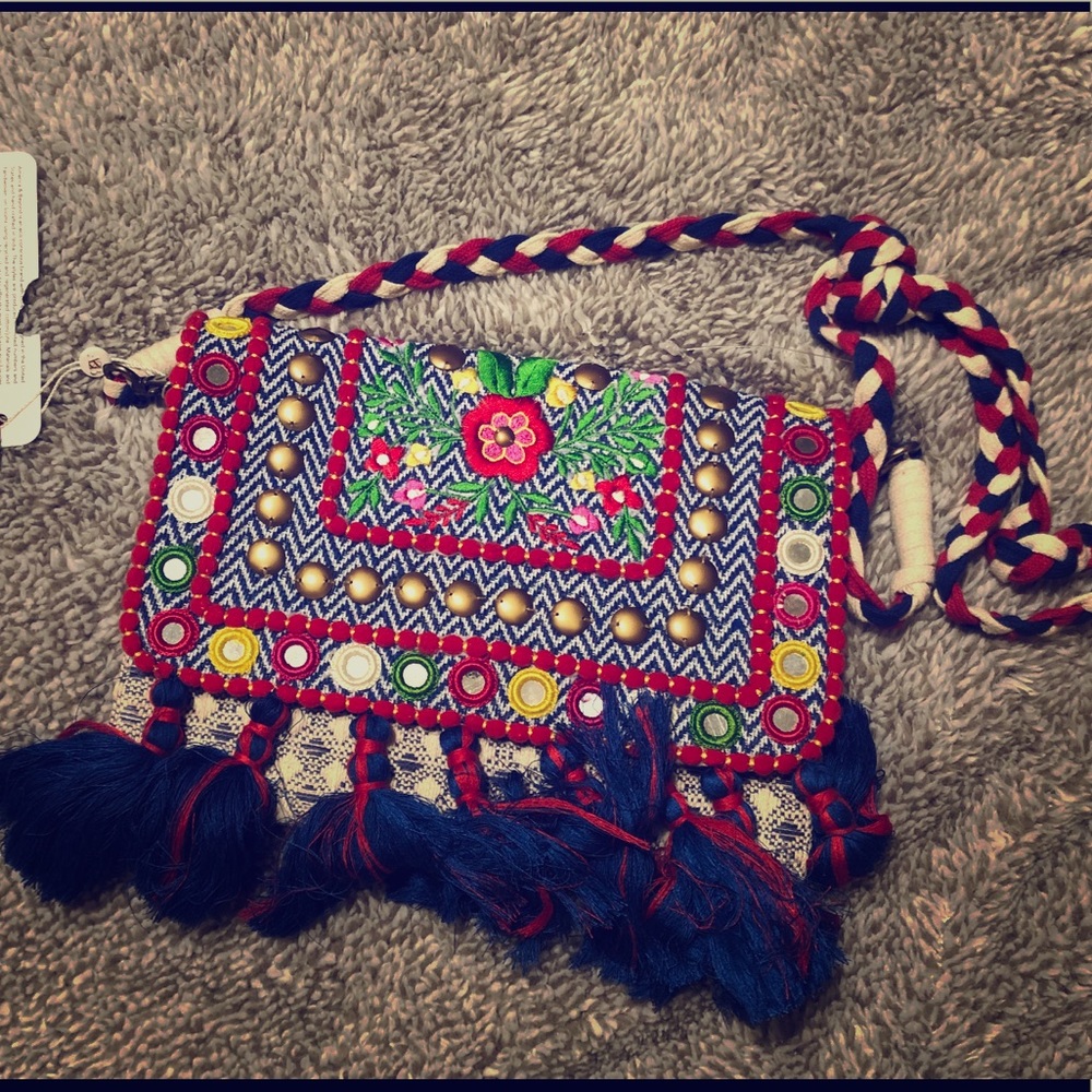 America and Beyond Ibiza Blue Shine Clutch